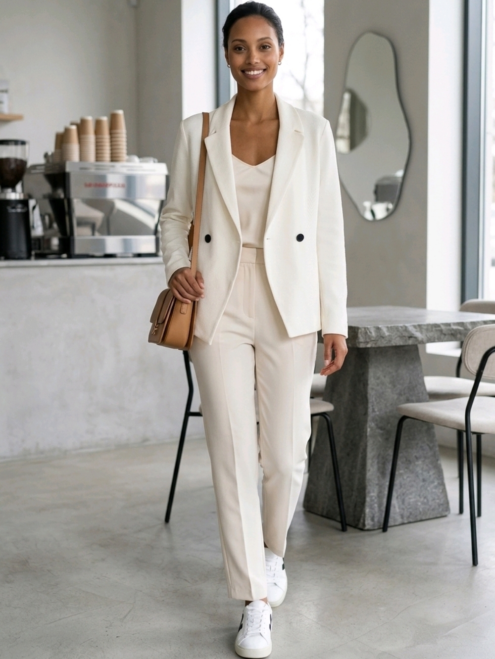 THE FOLD White Double-Breasted Blazer